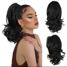 European And American Style Long Curly Wig, Big Wave Clip-On Short Ponytail, Fluffy Natural Synthetic Ponytail Braid, Fashion Hair Clip, Elegant Hair Accessory, Casual Hair Clip For Women,Summer,Holiday,Travel - Multicolor - View 8