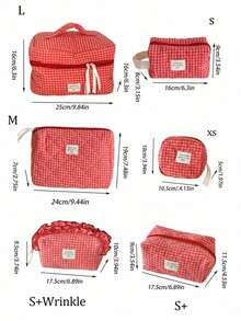 1Pc/Set Red Plaid Gilrs Make Up Bag Travel Toiletry Bag, Large Capacity Cosmetic Bag Pouch Handheld Makeup Bag Portable Toiletry Washing Bag Skincare Bag With Zipper Closure For Cosmetics,Brushes,Skincare,Lip Oil,Hand Cream,Sationery,Coin,Small Items,Make Up Case Makeup Pouch Cosmetic Organizer,Home Decor Livingroom Decor,Travel Essentials,Birthday Gift Wedding Bridesmaid Gift - Redberry Grid - View 11