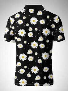 Men's Lightweight Floral All-Over Print Short Sleeve POIO Shirt, Men's Casual Holiday Style Short Sleeve Polo Shirt - Multicolor - View 6