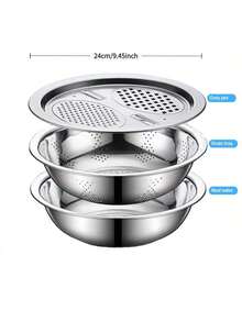 3pcs Stainless Steel Chopping Bowl Set, Includes Colander, Chopping Bowl, Potato Slicer, Vegetable Grater, Rice Washing Strainer. Suitable For Ramadan And Eid Al-Fitr. 3pcs Sticky Notes - Multicolor - View 10