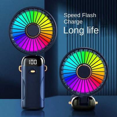Nuevo ventilador de mano con degradado de color con soporte para teléfono y cordón, compacto y portátil, se puede usar como ventilador de escritorio, recargable por USB, batería de 1200mAh, pantalla LED digital, 6 velocidades de viento, plegable 90°, flujo de aire potente y fresco, diseño silencioso, adecuado para viajes al aire libre, oficina en interiores, hogar y uso en automóvil en verano, ventilador portátil y plegable, regalo ideal para el Día de la Madre, el Día del Padre, graduación, cumpleaños, fiesta hawaiana