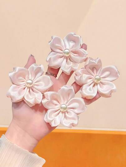2pcs/Set Retro Satin Pearl Flower Hair Clips, Soft Pink - Suitable For Women And Girls, Can Match Sweet, Fresh, And Fashionable Styles, Easy To Wear For Daily Outings And Parties