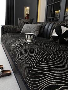 1pc Chenille Breathable Sofa Cushion, Luxury Minimalist Sofa Cover, Dust-Proof Anti-Slip Anti-Scratch, Protect Sofa, Fade-Resistant, Suitable For Bedroom Living Room Study, All Seasons - Black - View 5