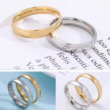 Bộ nhẫn thép không gỉ tối giản, unisex, độ rộng 2/4/6/8mm, bề mặt trơn bóng, thích hợp đeo hàng ngày hoặc làm quà tặng tiệc đính hôn, không đính đá quý, phù hợp mọi mùa. - Nhiều màu - Xem 1