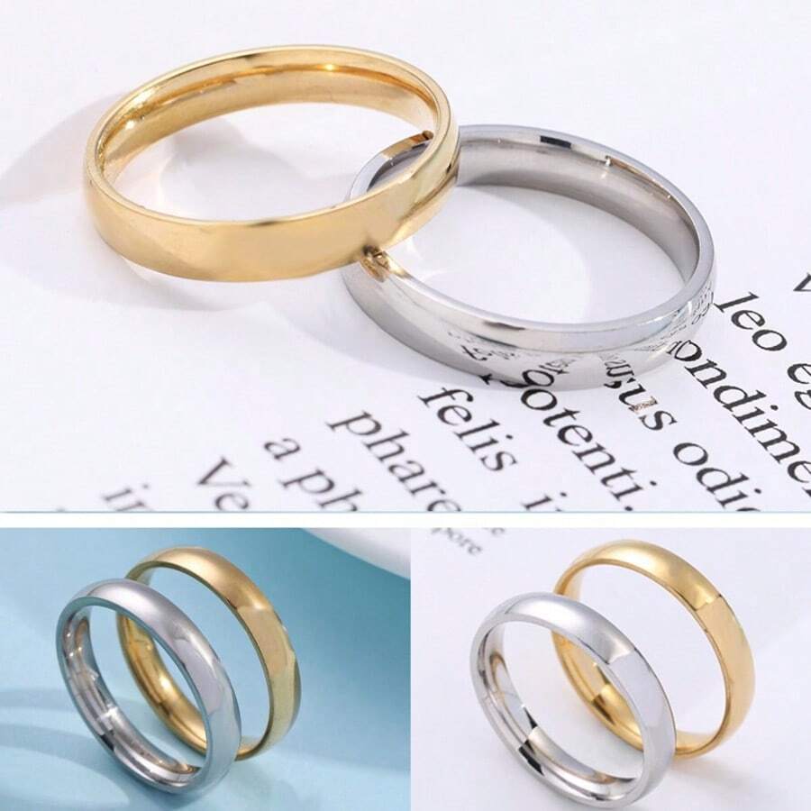 Bộ nhẫn thép không gỉ tối giản, unisex, độ rộng 2/4/6/8mm, bề mặt trơn bóng, thích hợp đeo hàng ngày hoặc làm quà tặng tiệc đính hôn, không đính đá quý, phù hợp mọi mùa. - Nhiều màu - Xem 1