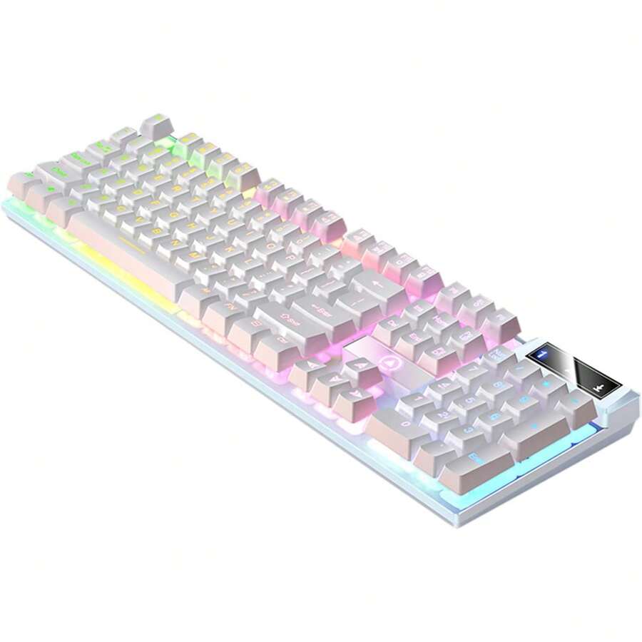 Mechanical Gaming Keyboard | 104 Wired Keys, Full-Size Layout, Bright Backlighting | ABS Construction, Sensitive Tactile Response, Durable Structure | Desktop Setup For Competitive Office Work - 白色 - 查看 1