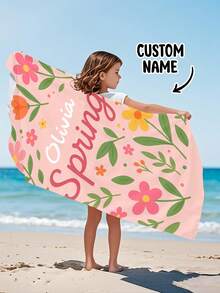 Personalized Children's Beach Towel, Perfect Summer Birthday Gift, Suitable For Various Summer Occasions. Customizable Beach Towel And Accessories, Applicable For Beach, Swimming Pool, Travel, Camping, Yoga And Other Scenarios. - Multicolor - View 2
