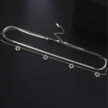 女士六角星大卫之星吊坠项链 - 不锈钢双层蛇骨链，优雅经典的宗教符号设计，适合日常佩戴、派对、感恩节及各种节日礼物 - 彩色 - 查看 3