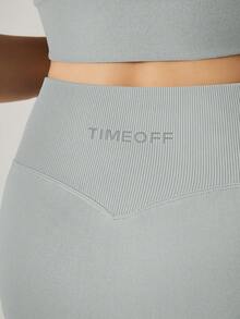 1pc Women High Waist Elastic Fitted Letter Print Sports Leggings - Light Grey - View 4