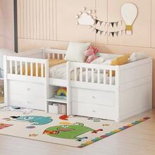 Mid-Height Bed, 90 X 200 Cm, 4 Drawers, Ladder Rail, Pine Wood, Mattress Not Included, Minimalist Style, White - White - View 5