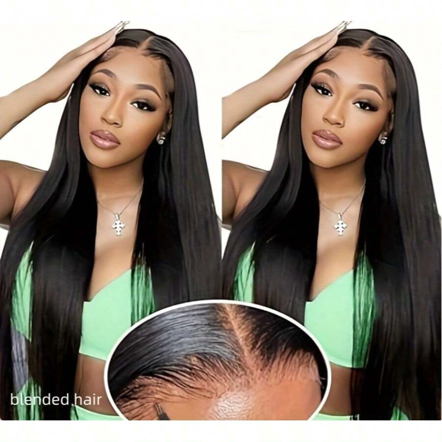 8-36英寸即戴即用无胶假发，真人发混纺，预先拔毛、预先修剪，带婴儿发，180密度，13x4高清蕾丝闭合假发，12A直发假发，适合初学者，自然黑 - 自然色&黑色系 - 查看 1