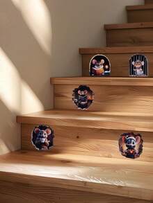 5pcs/Set 3D Hole Mouse Wall Stickers, Funny Design Easy To Apply, Suitable For Kids Room, Staircase, Wall, Bathroom, Bedroom, Living Room, Home Decor - Decorative Wall Stickers - View 9