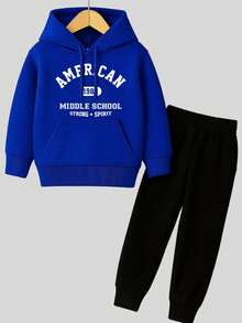 Children's Printed Sweatshirt Set, Blouse And Flannel Trousers - Màu xanh lam - Xem 1