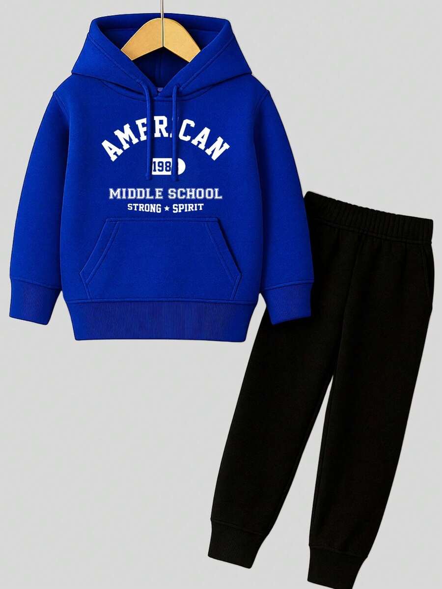 Children's Printed Sweatshirt Set, Blouse And Flannel Trousers - Màu xanh lam - Xem 1