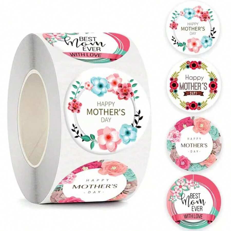 500pcs/Roll Mother's Day Decorative Sticker Series, Non-Adhesive Stickers Suitable For Parties, Cards, Gift Box Sealing - Multicolor - View 1