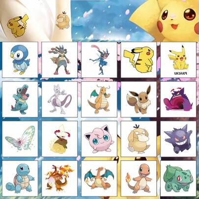 20pcs Pokemon Themed Temporary Decorative Stickers Pikachu Charmander Dress-Up Stickers/Decorative Stickers[Styles Are Shipped Randomly.]