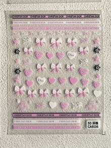 4pcs 3D Embossed Bow Nail Stickers, New Fashion Text Nail Stickers, Retro Y2K Style Nail Art Decals For Women, Girls, DIY Wedding, Valentine's Day - A - View 5