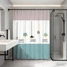 极简主义吊灯艺术浴帘，防水防霉涤纶浴帘，北欧现代风格浴室装饰配件，带挂钩，加厚隐私帘，适用于淋浴房和浴缸，易于安装、清洁、快干，浴室隔断帘，适用于家庭、酒店、公寓和水疗中心，时尚灯光图案浴帘，不褪色、防水浴室帘，必备淋浴配件 - 藍色 - 查看 3
