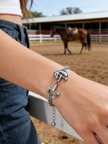 1pc Retro Western Cowboy Style Metal Alloy Horse Bit Pendant Necklace Or Bracelet, Versatile 2026 New Collection, Suitable For Spring Outings, Parties And Celebrations, A Great Gift Choice That Will Earn Compliments - Bracelet - View 2