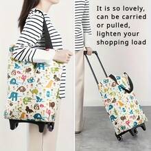 1个大容量可折叠户外便携式购物推车，露营储物推车，牛津布手推车，小型带轮推车，超市杂货购物推车，承重40磅 - 多色 - 查看 2