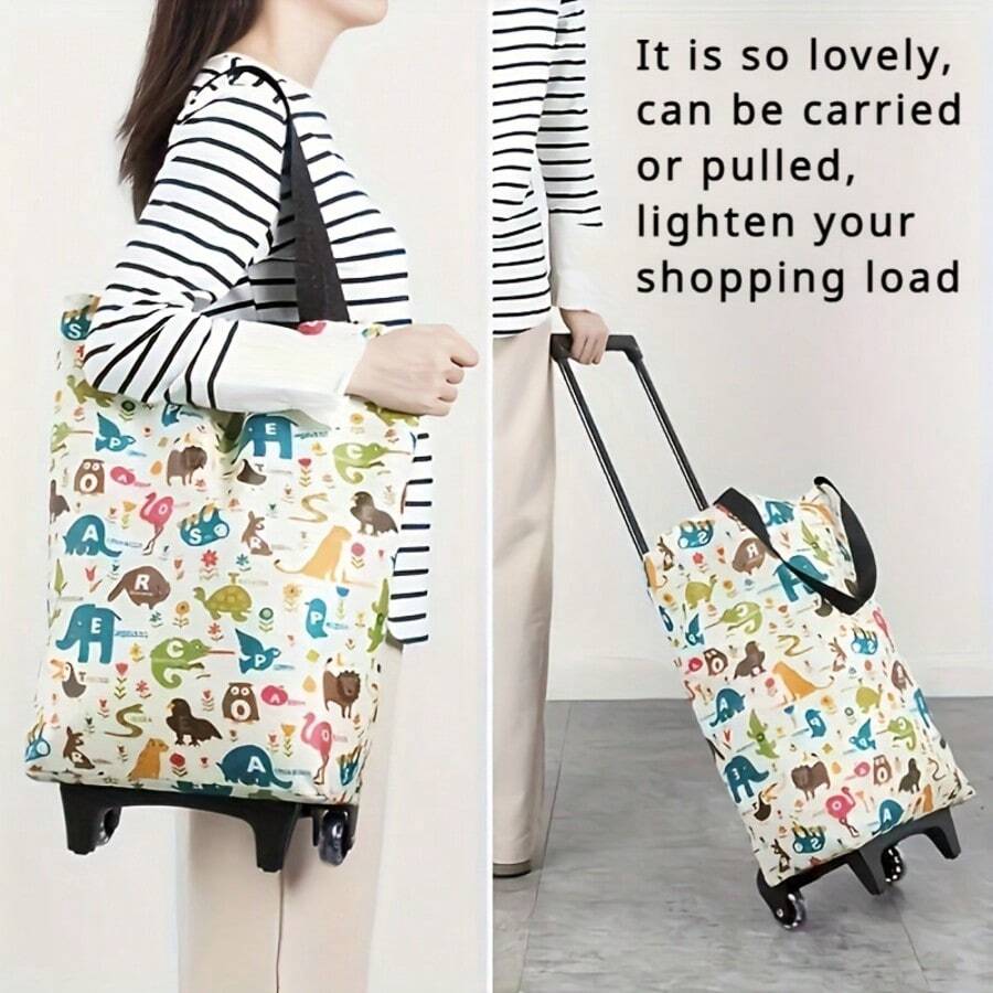 1个大容量可折叠户外便携式购物推车，露营储物推车，牛津布手推车，小型带轮推车，超市杂货购物推车，承重40磅