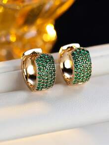 1 Pair Women's Earrings, Personalized Versatile Hip-Hop Style Minimalist Earrings With Inlaid Synthetic Zirconia, Exquisite Luxury Hoop Earrings, Suitable For Women's Daily Wear - Earrings - View 18