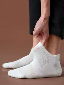 10/20 Pairs Men's White Low-Cut Mesh Socks, Breathable & Comfortable, With Arch Support, Suitable For Workout - White - View 13