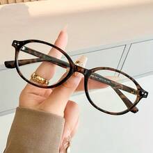 Preppy Style Oval Reading Glasses - Retro Small Frame,  Aesthetic Brown Eyeglasses, Lightweight Plastic Eyewear For Daily & Office Wear - 透明灰色 - 查看 5
