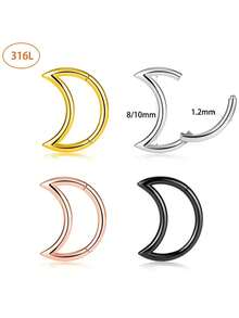 1pc Stainless Steel Seamless Hinged Segment Ring, Moon Shape, Suitable For Nose Septum And Ear Piercing, Unisex Daily Wear - Multicolor - View 2