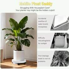Organizador de plantas de 14 y 12 pulgadas con ruedas ocultas de 360° platillo rodante con orificio de drenaje y bandeja de drenaje extraíble para interiores y exteriores macetas de flores - Blanco - Ver 6