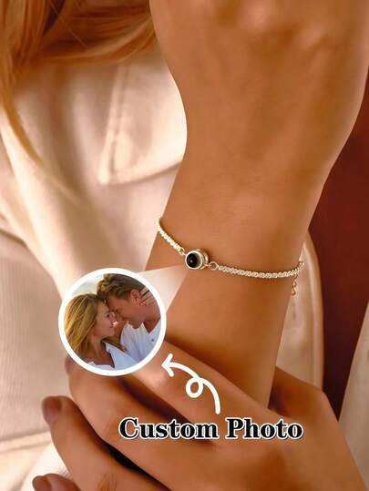 New Shimmering Projection Bracelet, Customized Colorful Photo Projection Bracelet, Personalized Round Projection Photo Bracelet For Women, Memorial Group Photo Jewelry, Customize Girlfriend/Mother Photo Bracelet, Customized Birthday Memorial Gift