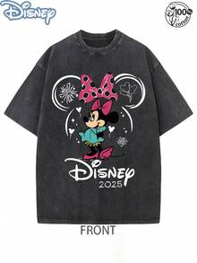 Disney Officially Licensed Graphic T Shirts 100 Percent Cotton Disney Shirt, Mickey & Minnie Fireworks Head Couple T-Shirt, Unisex, Washed 230g, Park Outfit, Simple Casual Top - 黑2 - 查看 2
