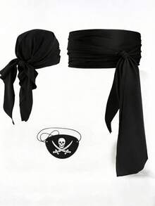 [Boat Crossing] 1/3 Pieces Of Halloween New-Style Voile Fabric Pirate Headscarf Belt Felt Skull Eye Mask. Fun Cosplay Medieval Renaissance Pirate Costume With Pirate Mask. Valentine's Day Mask-Wearing Dance Party, Christmas Party, Magical Costume Props, New Party Attire. - Multicolor - View 8