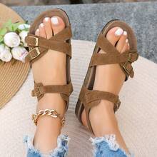 女士时尚户外舒适大码度假罗马凉鞋，春夏装扮 - 棕色 - 查看 12