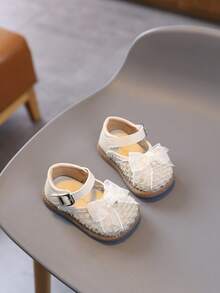 1 đôi giày cho bé gái, giày công chúa lưới nơ dễ thương mới cho bé gái tập đi, đế mềm nhẹ, thích hợp cho bé bò, mùa xuân/hè/thu/đông. - Màu be - Xem 5