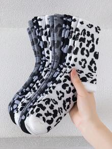 1/3/6 Pairs Spring/Summer Random Leopard Print Breathable Socks, Suitable For Campus, University, School Party, Casual Daily Wear, Soft & Comfortable Mid-Calf Socks For Men & Women - Multicolor - View 5