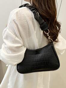 New Fashion Retro Commuting Black Simple Pleated One-Shoulder Cloud Bag - Black - View 4