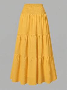 Women's Solid Color Minimalist Versatile Ruffle Hem Skirt Spring - Yellow - View 3