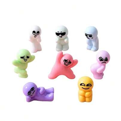 8pcs Mini Pocket Size Resin Emotional Figurines, Y2K Aesthetic, Macaron Colors, Soft Spherical Shapes With Exaggerated Facial Expressions, Desk Decor & Stress Relief, Suitable For Desk Decoration, Slumber Party, Dorm And Office Arrangement To Uplift Mood