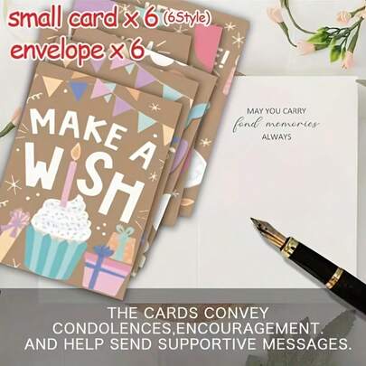 12pcs Birthday Greeting Cards With Envelopes, 6 Unique Text Designs With Colorful Illustrations. Suitable For Sending To Mom, Dad, Friends, Classmates, Boys, Girls. Applicable For Birthday, Graduation Party, Celebration, Mother's Day, Thank You Cards. High-Quality Paper Material.