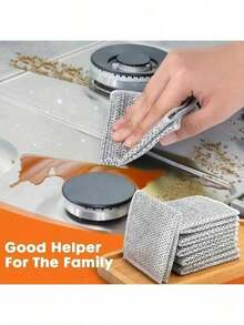 1 cái/Khăn lau chùi thần kỳ dày dặn hai mặt bằng dây thép kim loại, khăn lau bát đĩa nhà bếp, khăn vệ sinh dụng cụ. - Nhiều màu - Xem 4