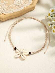 1pc Handmade Boho Floral Wooden Beads Necklace For Women, Suitable For Beach Vacation Wear - 彩色 - 查看 3