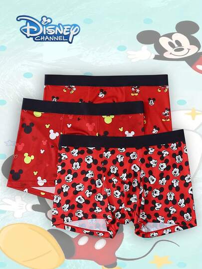 Disney 3 قطع ملابس داخلية للرجال بطباعة الكرتون والغرافيتي، سروال داخلي مرن للرجال