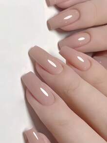 24/30pcs Various Matte Rose Beige Color Press-On Nails, Suitable For Women & Girls Nail Art, With 1pc Nail File & 1pc Jelly Gel - Dusty Pink - View 3