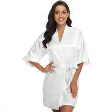 Women's Kimono Bride Bridesmaid Robes With Rhinestones Short Satin Bathrobes Wedding Party Getting Ready Day - 香檳色伴娘晨袍 - 查看 5