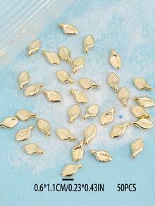 50个CCB迷你可爱金银叶子吊坠，用于珠宝制作、DIY手链项链耳环配件 - 彩色 - 查看 9