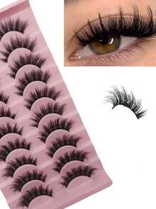 Elara10 Pairs Faux Mink Eyelashes False Eyelashes Fluffy Lashes Dramatic Volume Lashes Natural Long Eyelashes Makeup - Black - View 3