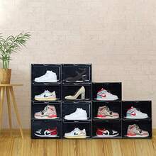 Caja De Almacenamiento De Zapatos XL Lateral Abatible Paquete De 8 Contenedores Exhibición De Zapatillas De Plástico Transparente Apilable - PAQUETE DE 8 NEGROS - Ver 2