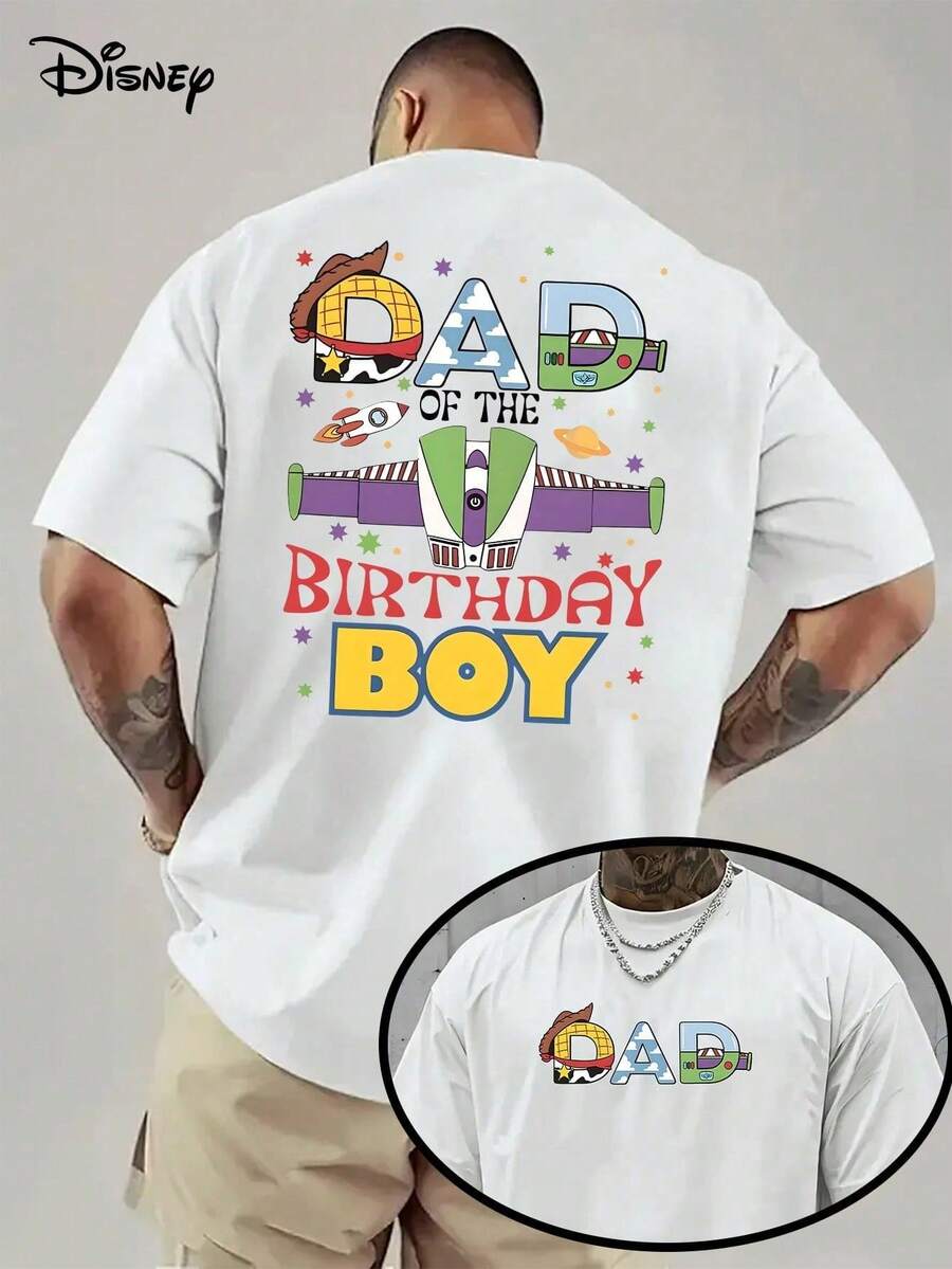 Disney Official Licensed Toy Story "Dad Of The Birthday Boy" Double-Sided Graphic T Shirts 100 Percent Cotton Disney Shirt Washed 220g Unisex - White - View 1
