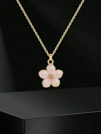 5colors Fashionable Sweet Five-Petal Flower Charm Teen Girls Summer Clavicle Necklace With Stainless Steel Chain For Exquisite Cute Street Party Travel Holiday Summer Beach Vacation Accessory Gift For Daily Versatile Jewelry